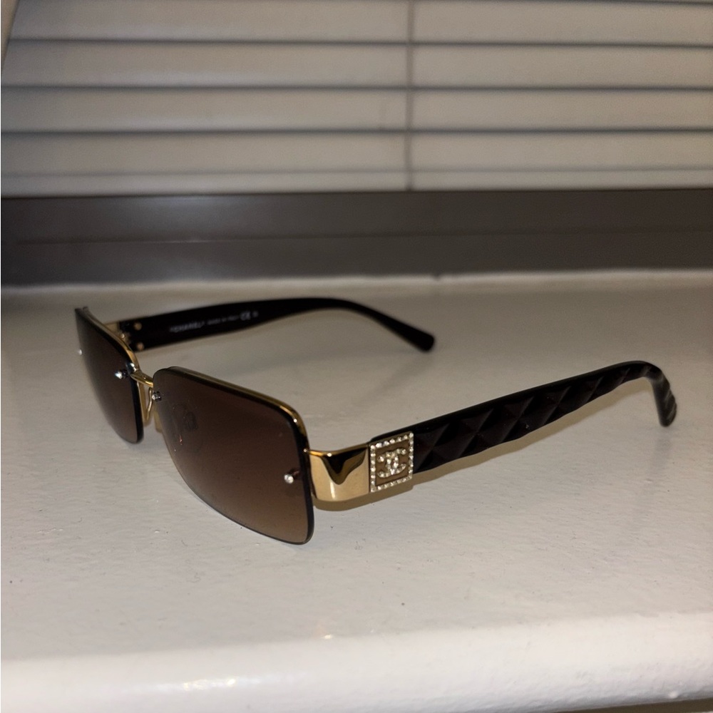 Chanel Vintage Brown and Gold Quilted Sunglasses